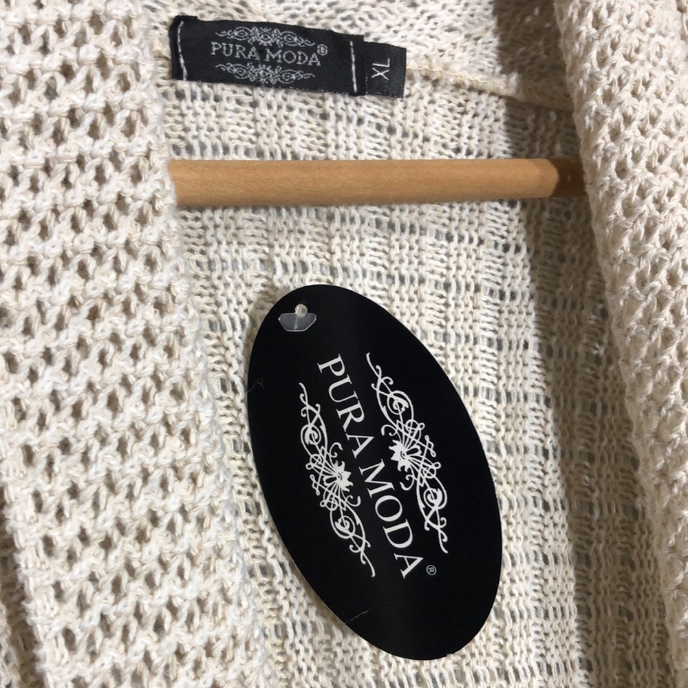 PURA MODA | Women’s Cream L/S Open Front Waterfall Knit Cardigan size XL {NEW} - Picture 9 of 13